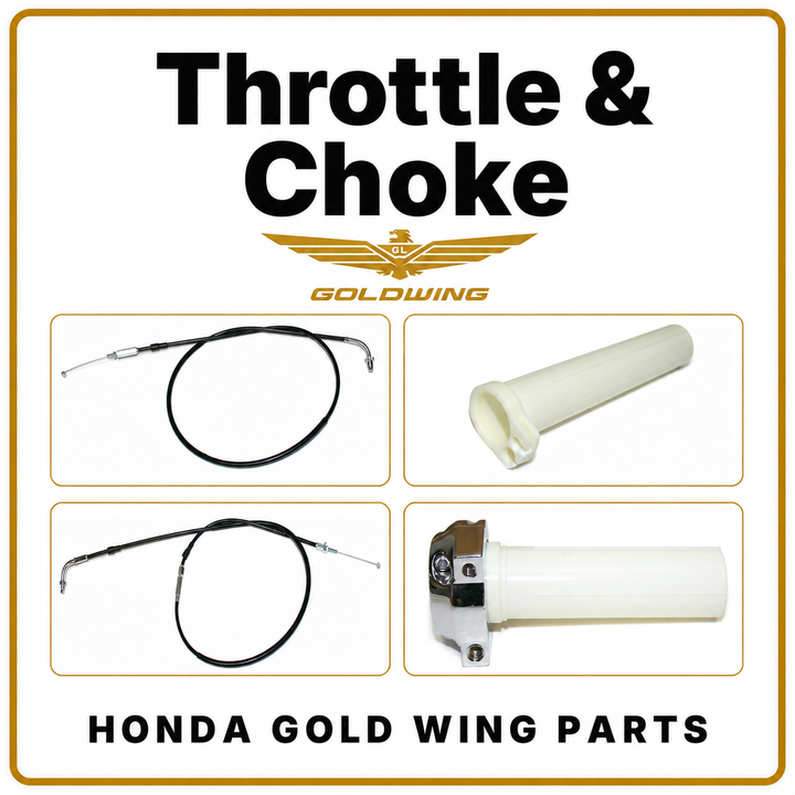 Honda Gold Wing throttle and choke parts with control cables, throttle tube and sleeve.