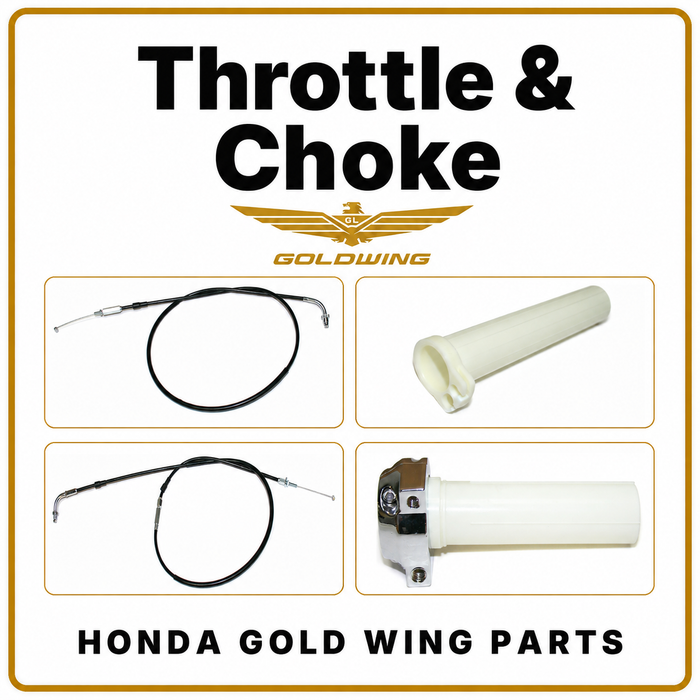 Honda Gold Wing throttle and choke parts with control cables, throttle tube and sleeve.