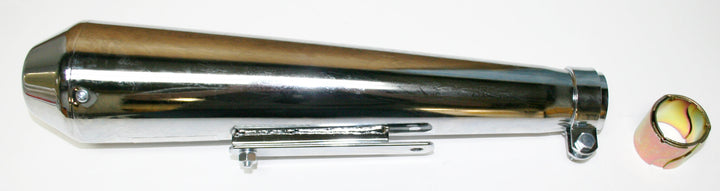 Universal motorcycle chrome reverse cone shorty muffler w removeable baffle