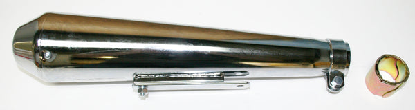 Universal motorcycle chrome reverse cone shorty muffler w removeable baffle