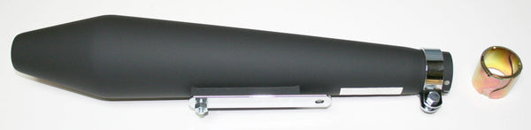 Universal motorcycle flat black muffler w non removeable baffle