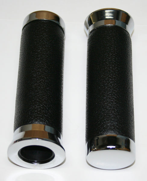Universal motorcycle black raw hide like grips with chrome end caps