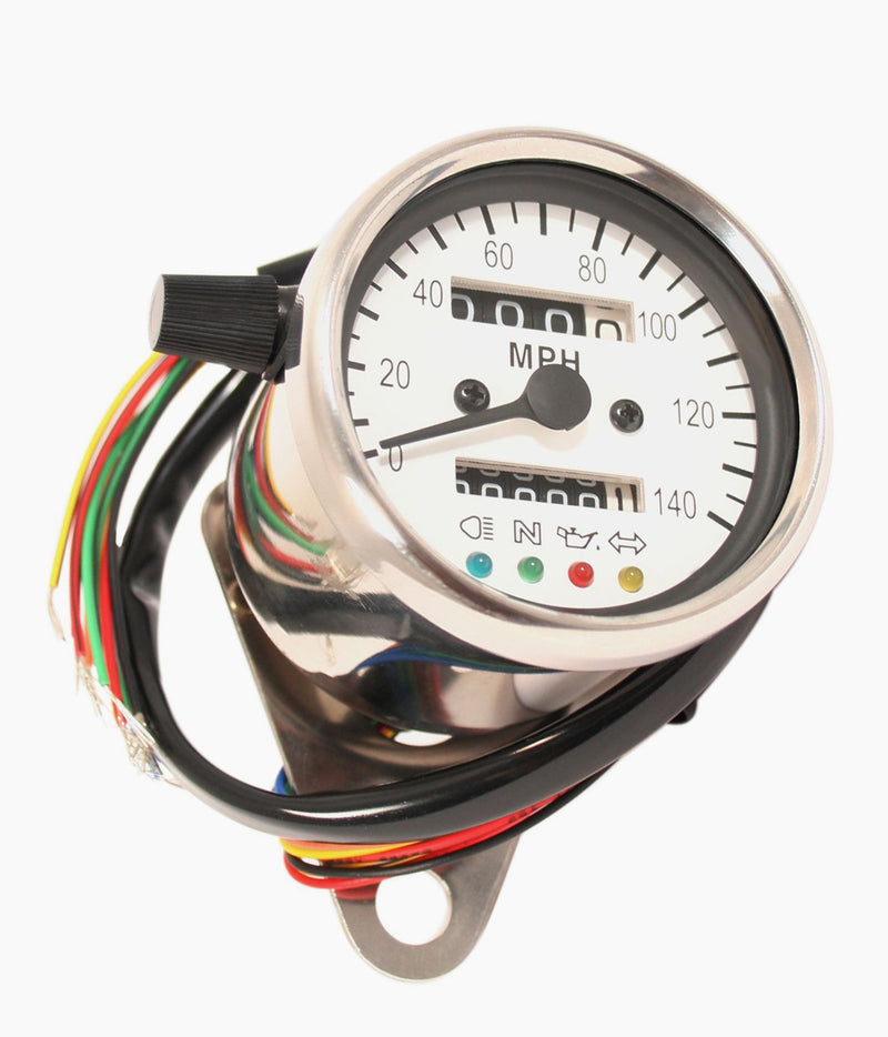 Deluxe Mini Custom Speedometer-MPH ~ White Face Plate - Goldwingparts.com