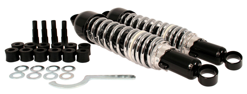 Custom 1/2" Oversize Shock Absorber Set 335mm ~ Chrome Springs Black Body - Goldwingparts.com