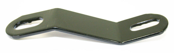 Universal motorcycle offset hanger strap black 6 3/4" long with 2 oblong holes.