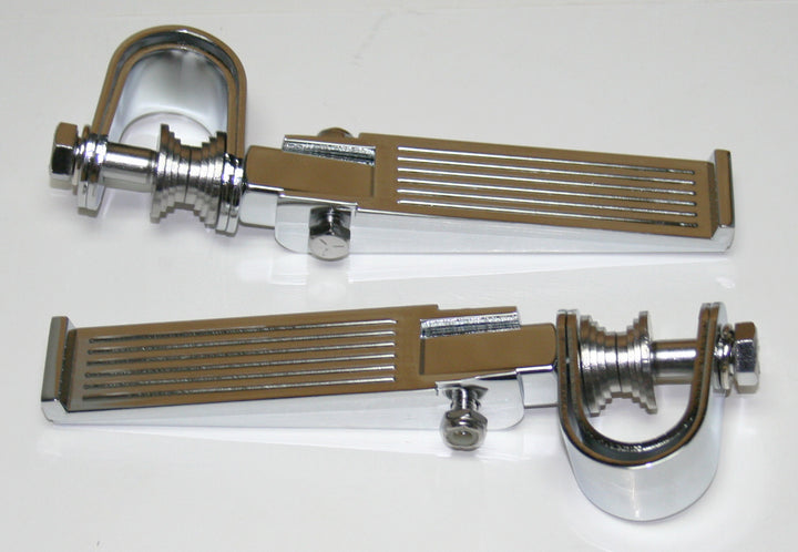Universal motorcycle custom ribbed chrome crash bar highway footpeg set