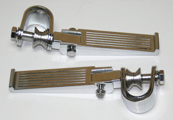 Universal motorcycle custom ribbed chrome crash bar highway footpeg set