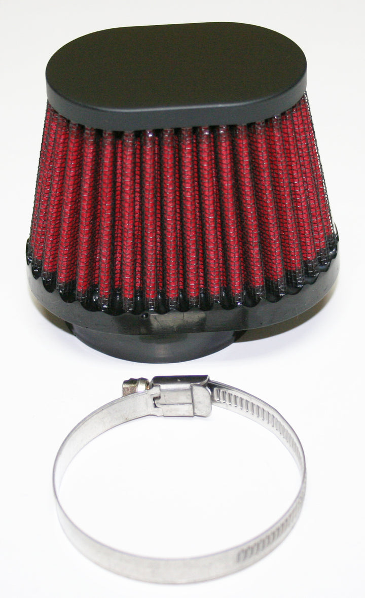 Universal motorcycle black oval cap air filter 52mm with red filter element