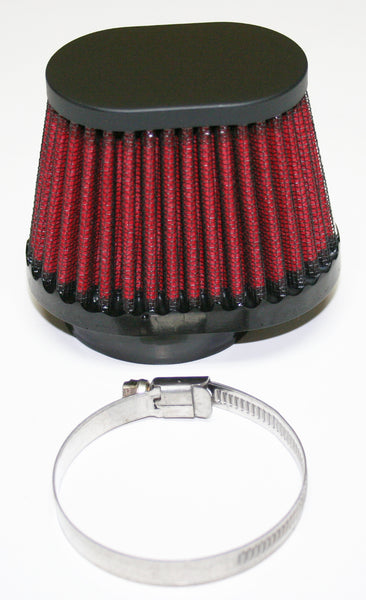 Universal motorcycle black oval cap air filter 52mm with red filter element