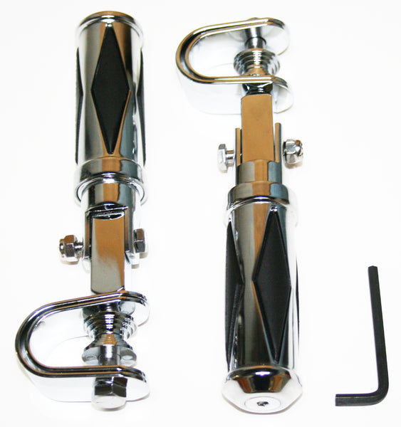 Universal motorcycle custom diamond pattern chrome crash bar highway footpeg set