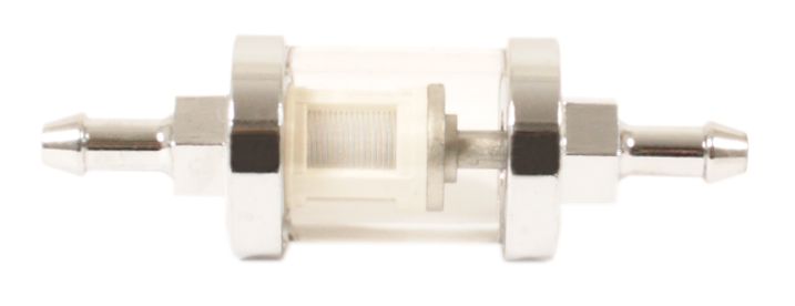 Universal motorcycle see thru fuel filter with cleanable element