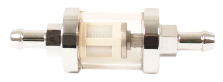 Universal motorcycle see thru fuel filter with cleanable element
