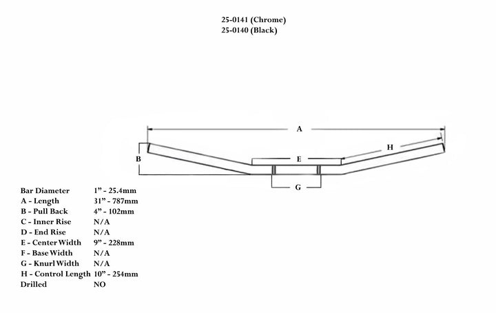 Universal motorcycle 1" diameter drag bar style handlebar