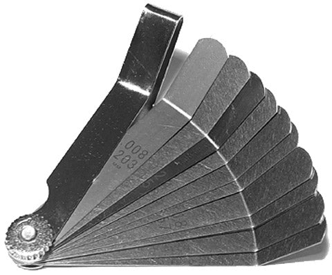 Universal motorcycle feeler gauge set w 45 degree ends