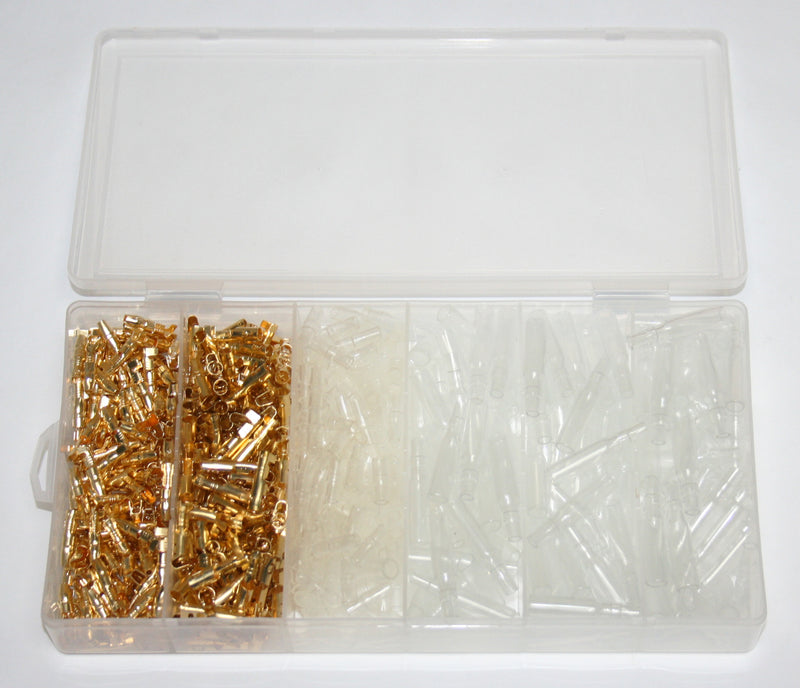 600Pc Round Style Wire Crimp Bullet Terminal Set with Covers in Plastic Storage Case - Goldwingparts.com